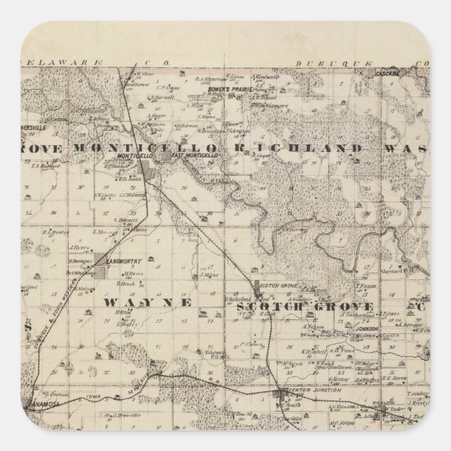 Map of Jones County, State of Iowa Square Sticker (Front)