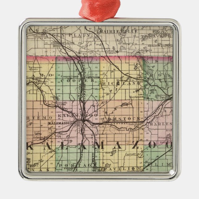 Map of Kalamazoo County, Michigan Metal Ornament (Front)