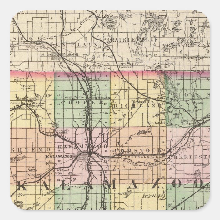 Map of Kalamazoo County, Michigan Square Sticker