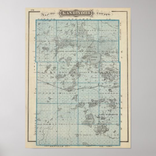 Map of Kandiyohi County, Minnesota Poster