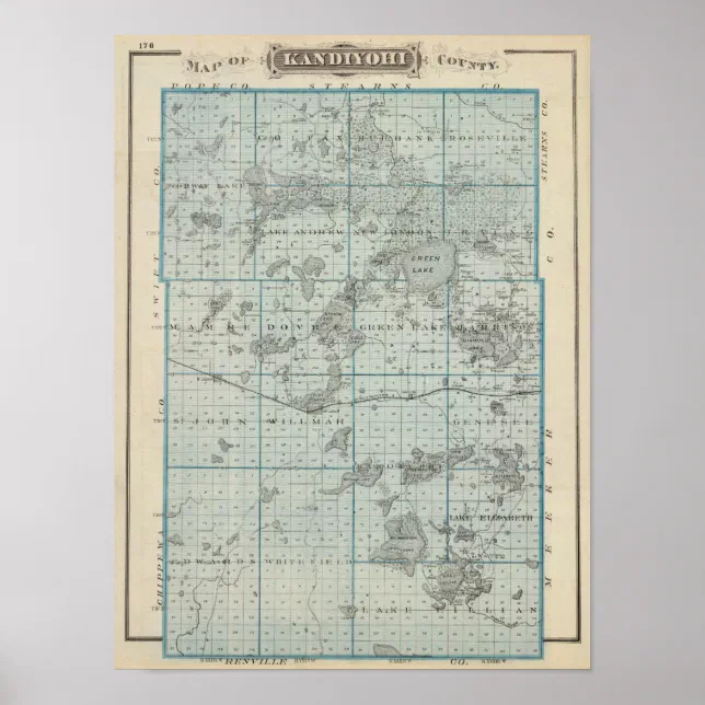 Map of Kandiyohi County, Minnesota Poster Zazzle