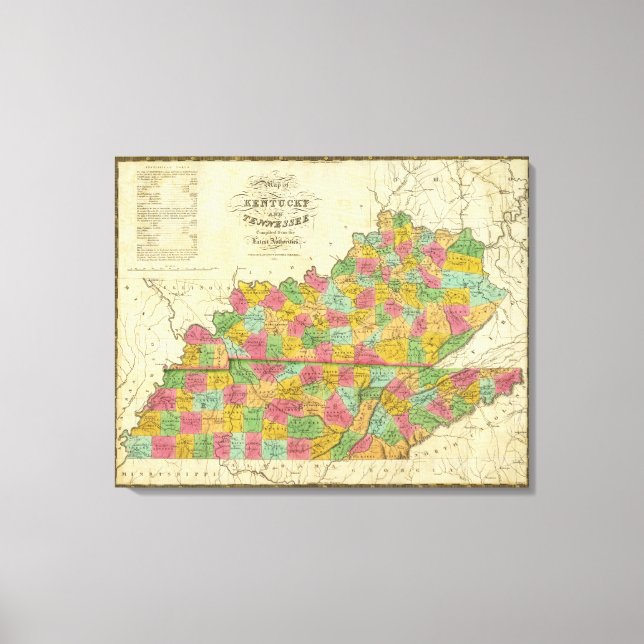 Map of Kentucky and Tennessee Canvas Print (Front)