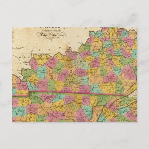Map of Kentucky And Tennessee Postcard