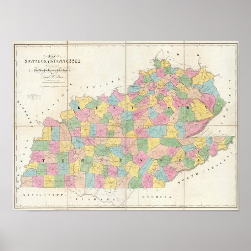 Map of Kentucky  Tennessee Poster