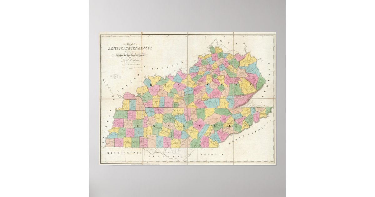 Map of Kentucky &amp; Tennessee Poster | Zazzle
