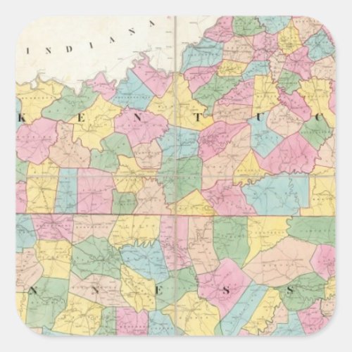 Map of Kentucky  Tennessee Square Sticker