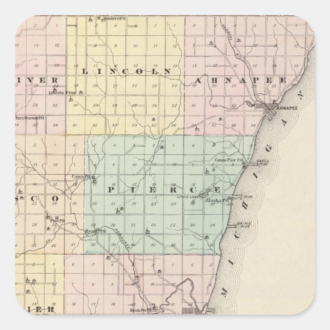 Map of Kewaunee County Square Sticker (Front)