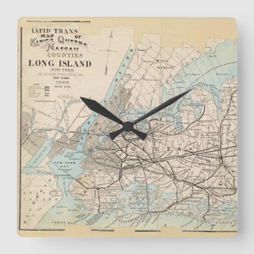 Map of Kings Queens Long Island Square Wall Clock