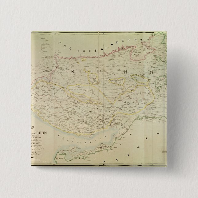 Map of Kutch and Runn, India, 1854 Pinback Button (Front)