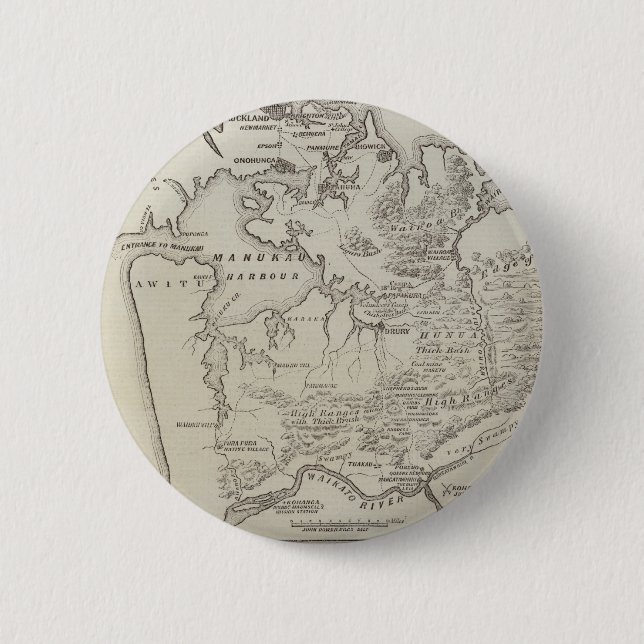 Map of land between Auckland & Waikato River Button (Front)