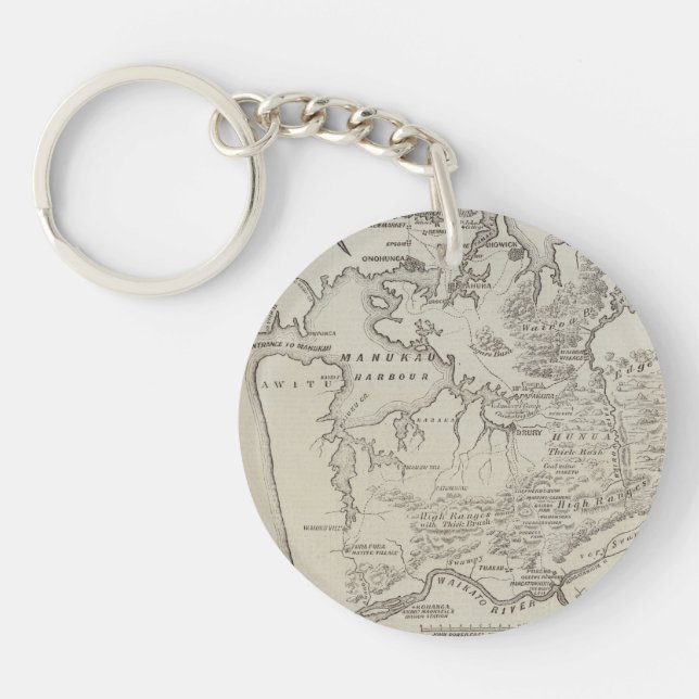 Map of land between Auckland & Waikato River Keychain (Front)