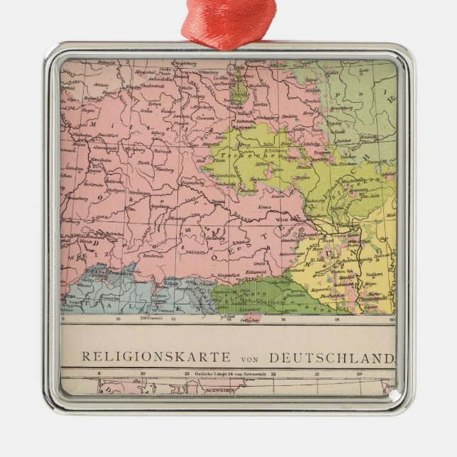 Map of Languages and Religions in Germany Metal Ornament (Front)