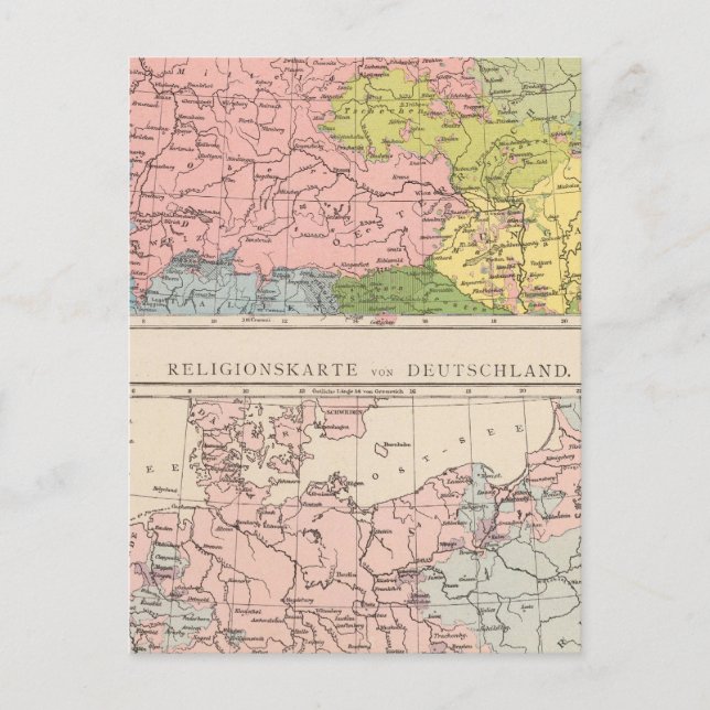 Map of Languages and Religions in Germany Postcard (Front)
