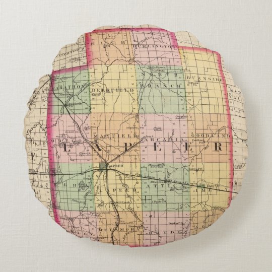 Map of Lapeer County, Michigan Round Pillow