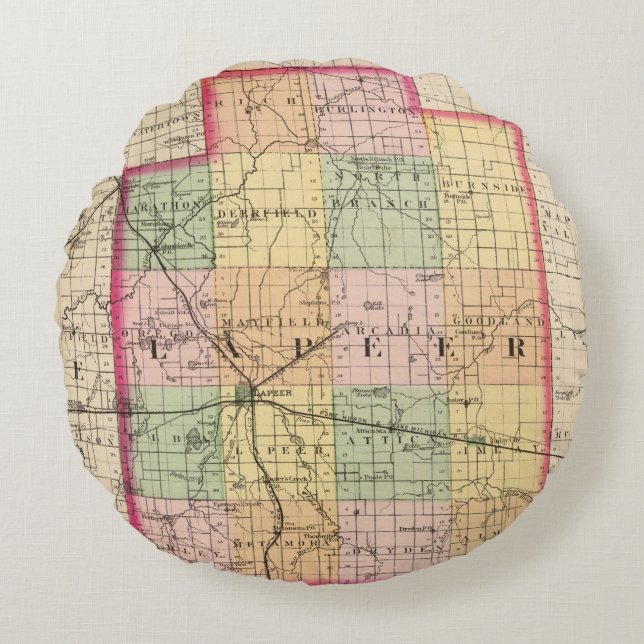 Map of Lapeer County, Michigan Round Pillow (Front)