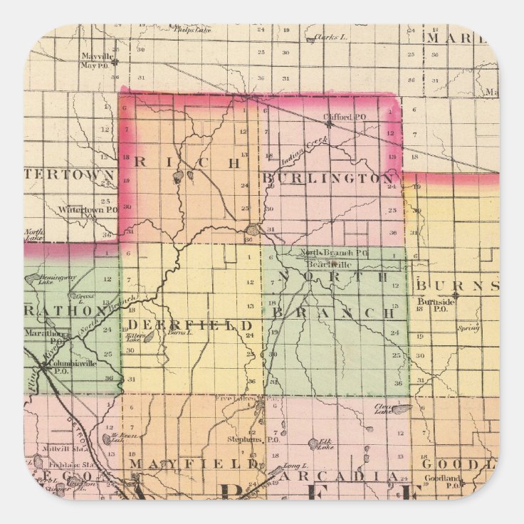 Map of Lapeer County, Michigan Square Sticker | Zazzle