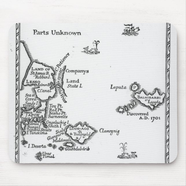 Map of Laputa, Balnibari, Luggnagg Mouse Pad (Front)