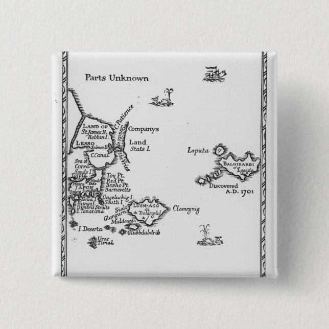 Map of Laputa, Balnibari, Luggnagg Pinback Button (Front)