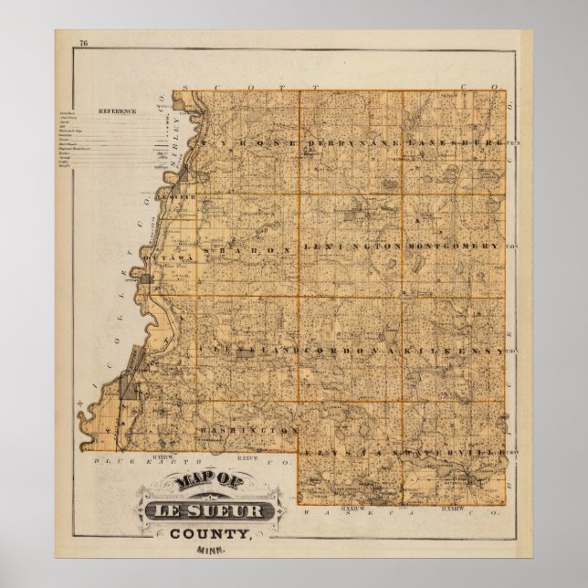 Map of Le Sueur County, Minnesota Poster (Front)