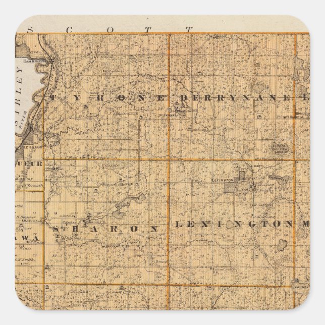 Map of Le Sueur County, Minnesota Square Sticker (Front)