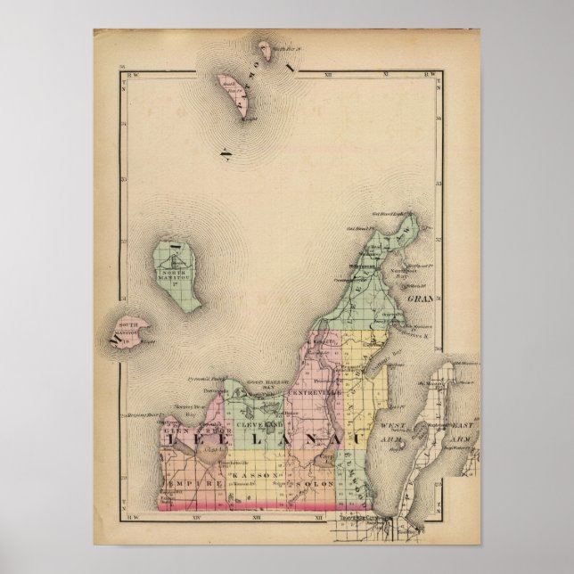 Map of Leelanau County, Michigan Poster (Front)