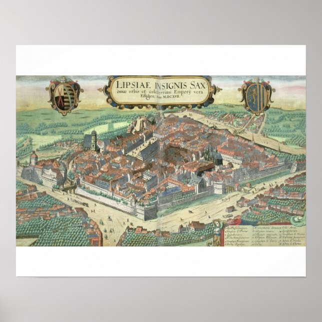 Map of Leipzig, from 'Civitates Orbis Terrarum' by Poster (Front)