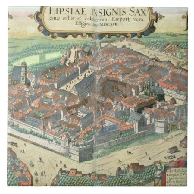 Map of Leipzig, from 'Civitates Orbis Terrarum' by Tile (Front)