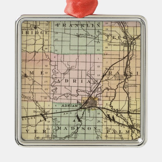 Map of Lenawee County, Michigan Metal Ornament (Front)