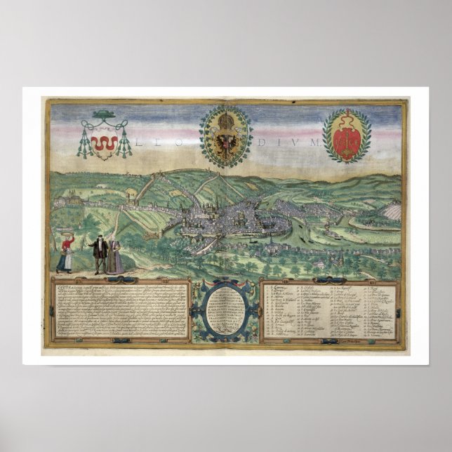 Map of Liege, from 'Civitates Orbis Terrarum' by G Poster (Front)
