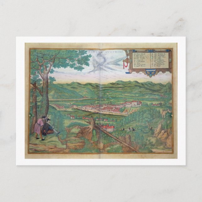 Map of Linz, from 'Civitates Orbis Terrarum' by Ge Postcard (Front)