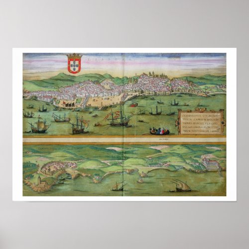 Map of Lisbon and Cascais from Civitates Orbis Poster