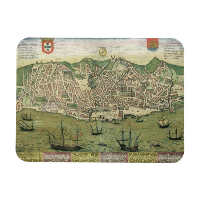 Map of Lisbon, from 'Civitates Orbis Terrarum' by Magnet (Horizontal)