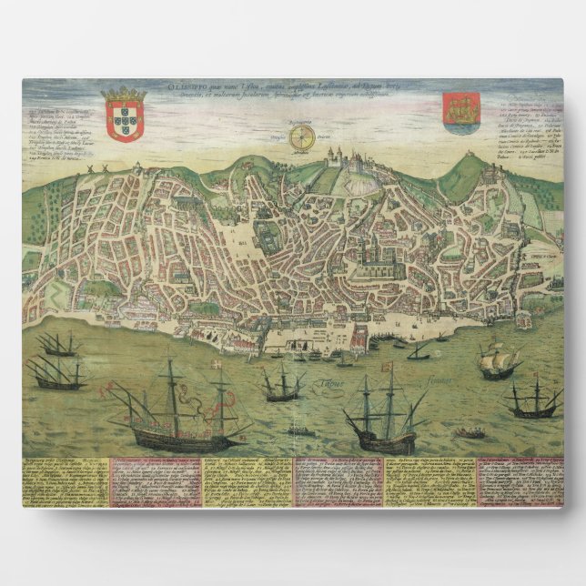 Map of Lisbon, from 'Civitates Orbis Terrarum' by Plaque (Front)