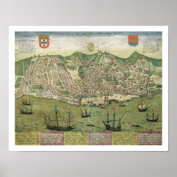 Map of Lisbon, from &#39;Civitates Orbis Terrarum&#39; by Poster