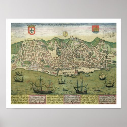 Map of Lisbon from Civitates Orbis Terrarum by Poster