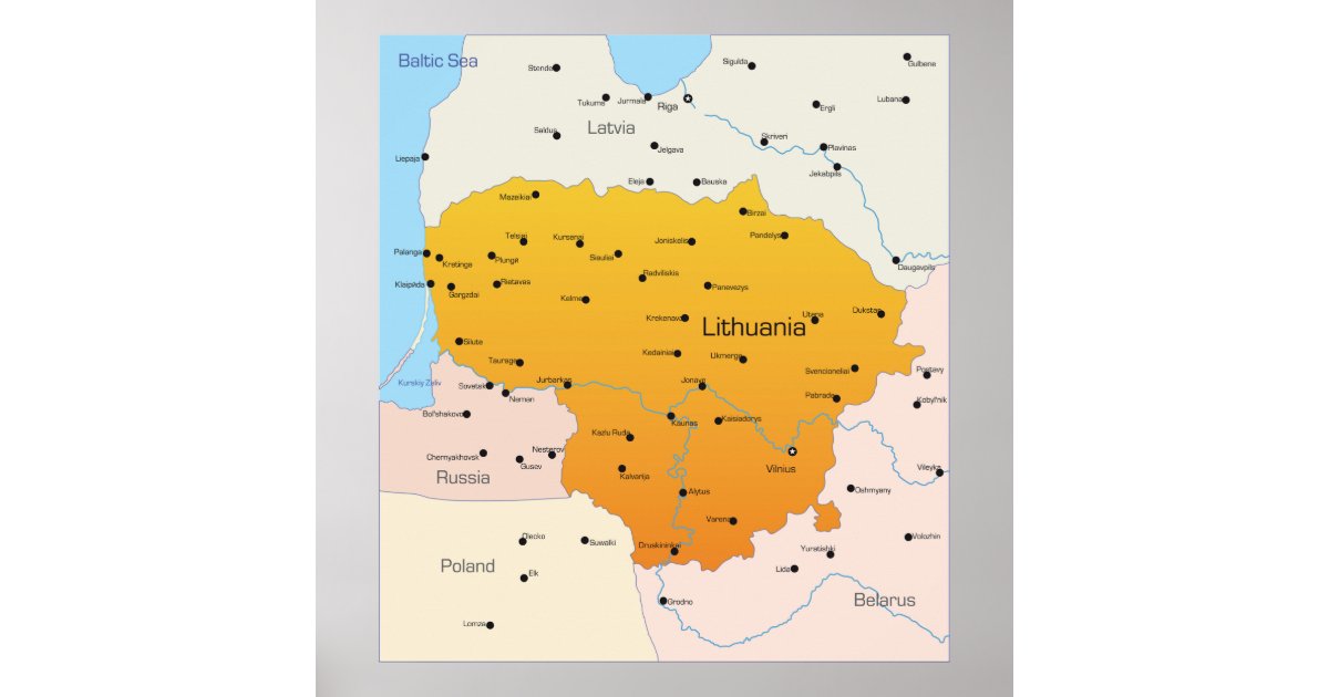 Map Of Lithuania Poster 