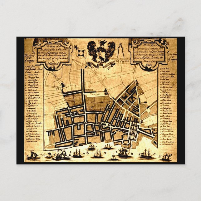 Map of Liverpool, 1725 Postcard (Front)