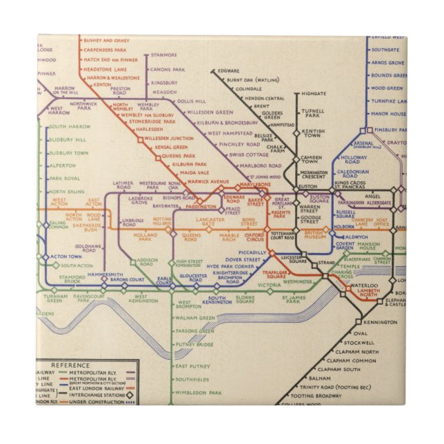 Map of London's Underground Railways Ceramic Tile (Front)
