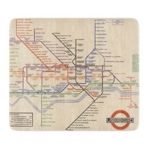 Map of Londons Underground Railways Cutting Board
