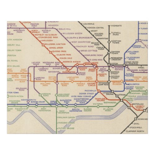 Map of Londons Underground Railways Faux Canvas Print