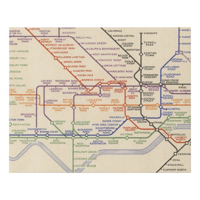 Map of London's Underground Railways Faux Canvas Print (Front)