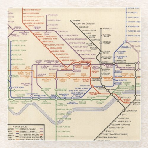 Map of Londons Underground Railways Glass Coaster