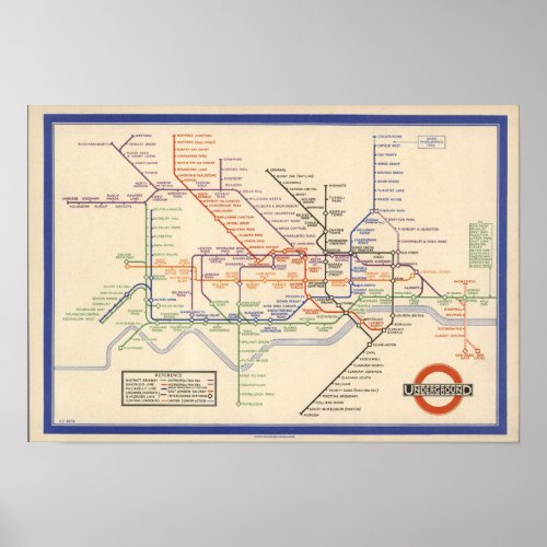 Map of Londons Underground Railways Poster