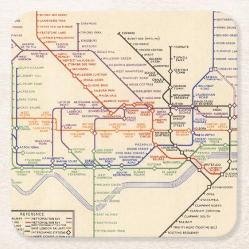 Map of Londons Underground Railways Square Paper Coaster
