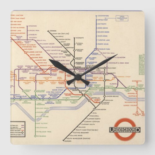 Map of Londons Underground Railways Square Wall Clock