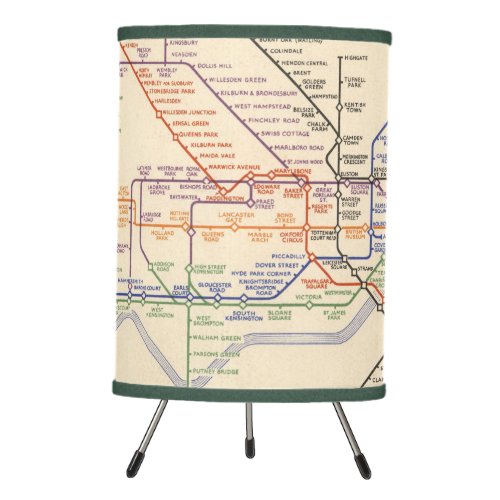 Map of Londons Underground Railways Tripod Lamp