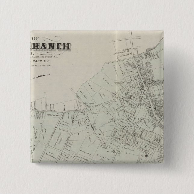 Map of Long Branch, NJ Pinback Button (Front)