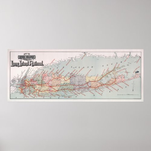 MAP of LONG ISLAND RAILROAD 1895 Poster