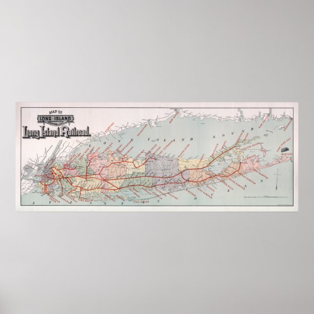 MAP of LONG ISLAND RAILROAD 1895 Poster (Front)