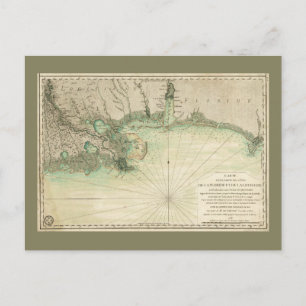 Map of Louisiana and Florida Gulf Coast (1778) Postcard
